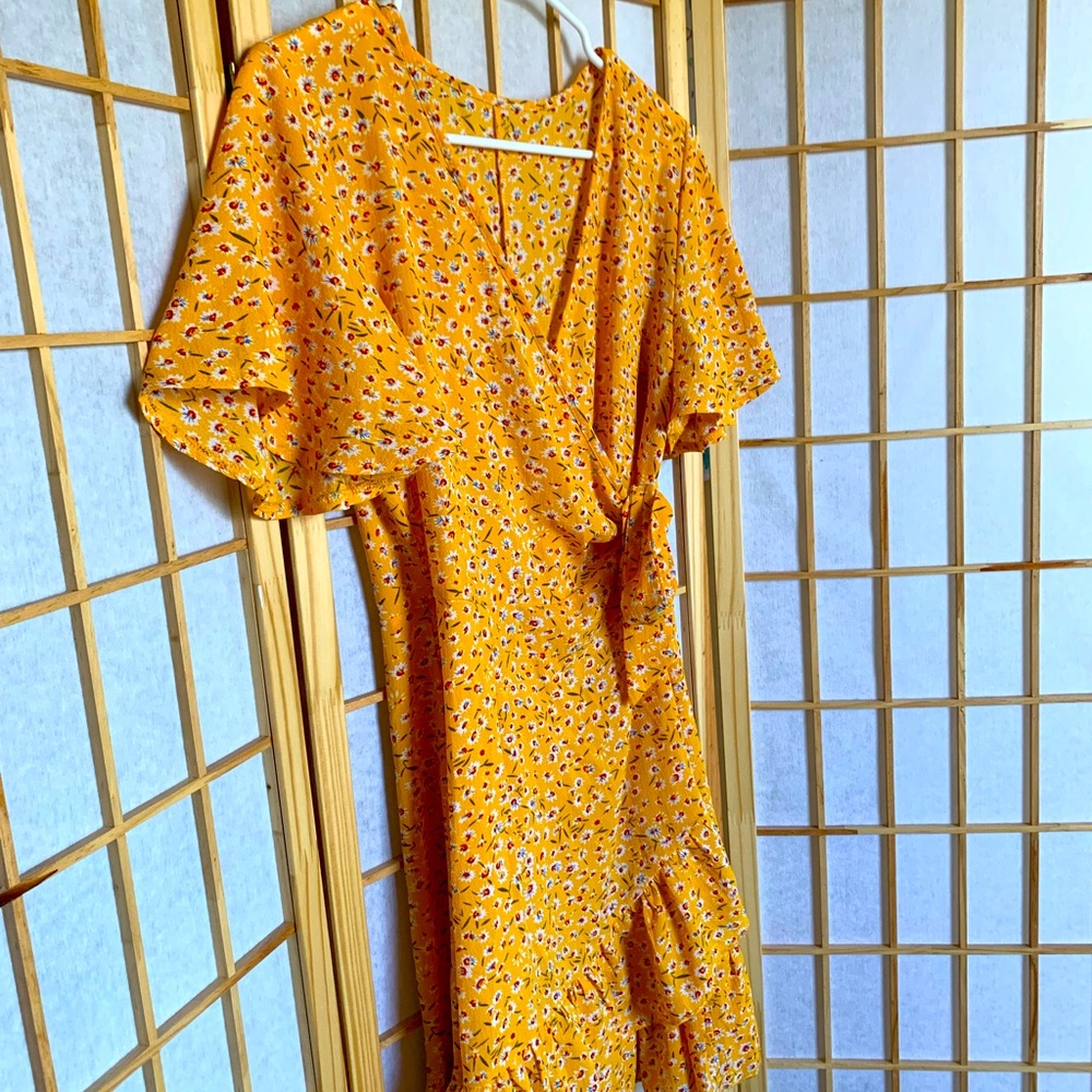 BOGO Cute wrap dresses! Flounce sleeves w/ruffle hem detail. Size 8-10, crepe.